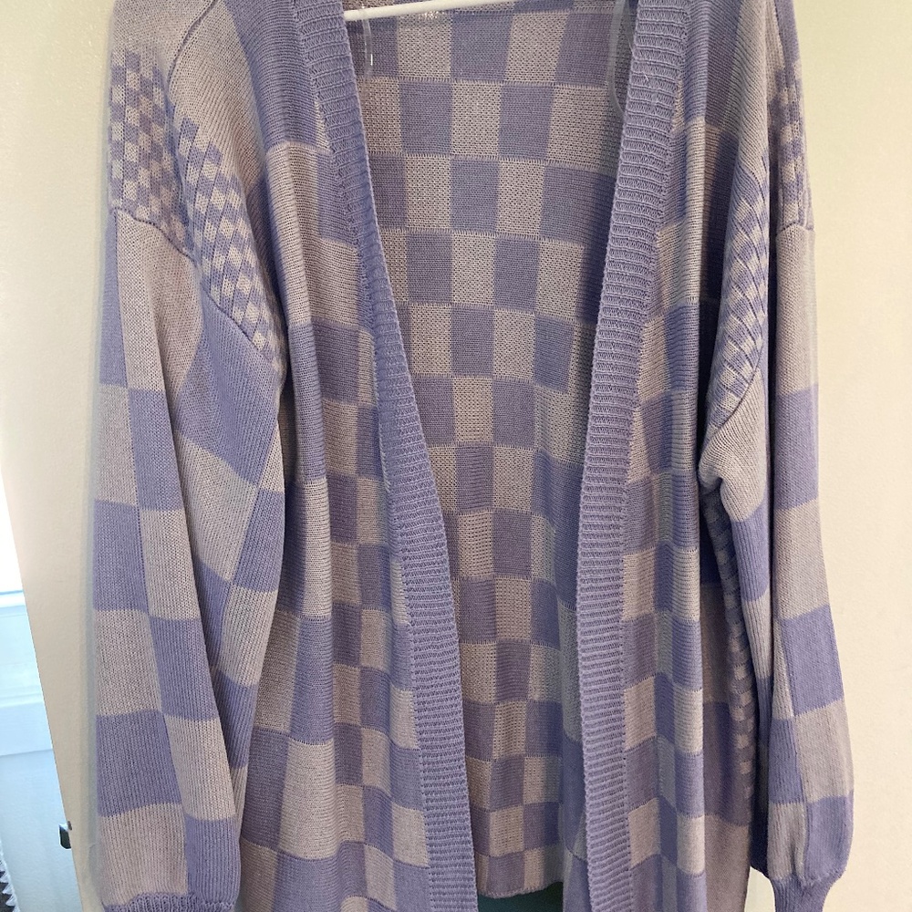 Purple Checkered Cardigan